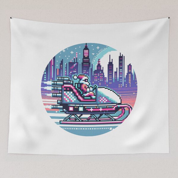 Item preview, 8-bit Pixel Art Cyberpunk Sleigh Over Futuristic Cityscape designed and sold by PixelPunkster.