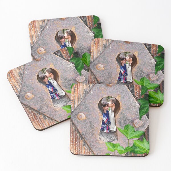 Item preview, Romantic Collage Art Print: 'Locket Love' - Enchanting Kiss Through a Keyhole designed and sold by GollyWillikers.