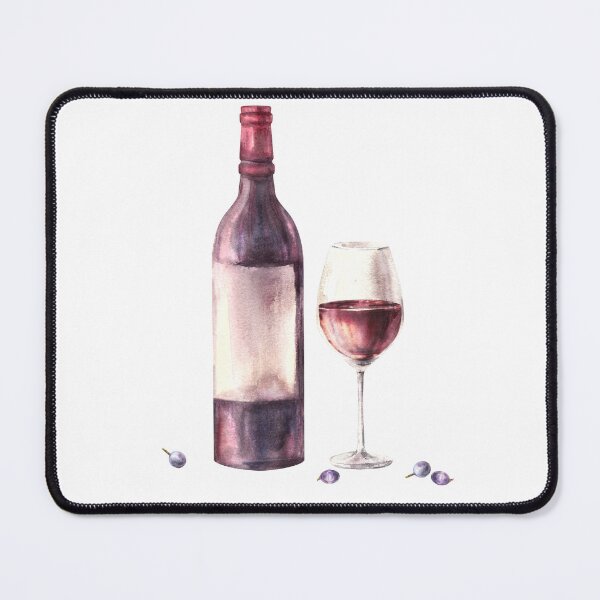 Item preview, A bottle with glass of red wine with grape berries Watercolour painting illustration designed and sold by BartolArt.