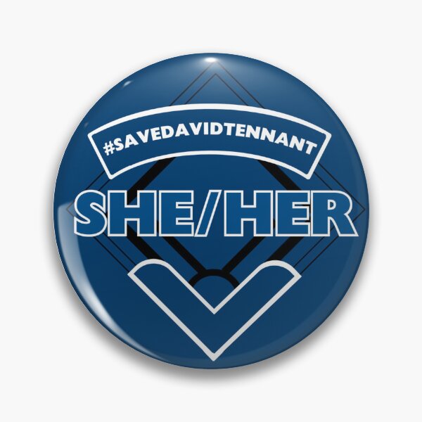 Item preview, Blue she/her pronoun badge designed and sold by fansmaskup.