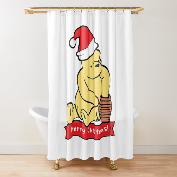 Classic Christmas Winnie the Pooh Watercolor Shower Curtain 