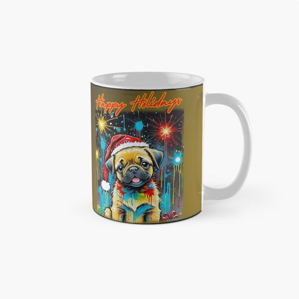 Artikelvorschau, Mops FROHE FEIERTAGE 3 PUGGY FEIERTAGE entworfen und verkauft von RedBluffTraders.