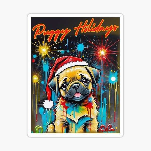 Artikelvorschau, Mops FROHE FEIERTAGE 3 PUGGY FEIERTAGE entworfen und verkauft von RedBluffTraders.