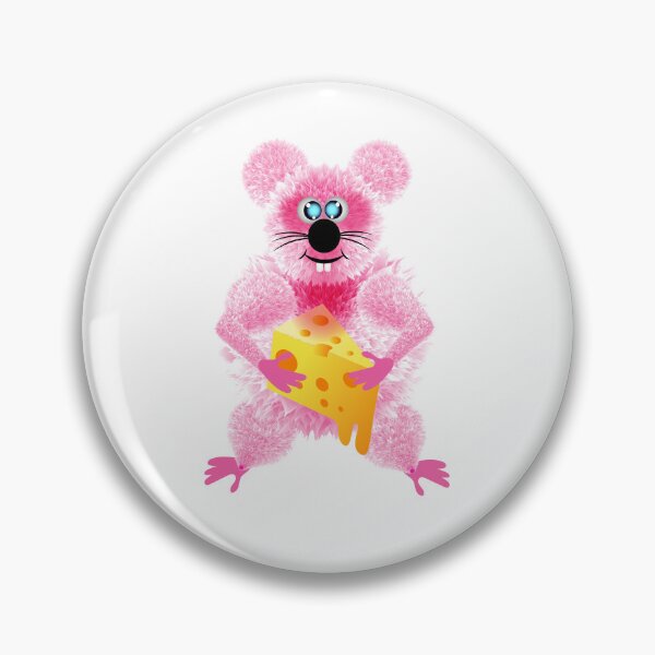 Item preview, A fluffy pink mouse holds a block of cheese in his hand.Vector illustrator. designed and sold by Meily2566.