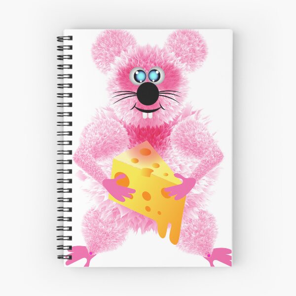 Item preview, A fluffy pink mouse holds a block of cheese in his hand.Vector illustrator. designed and sold by Meily2566.