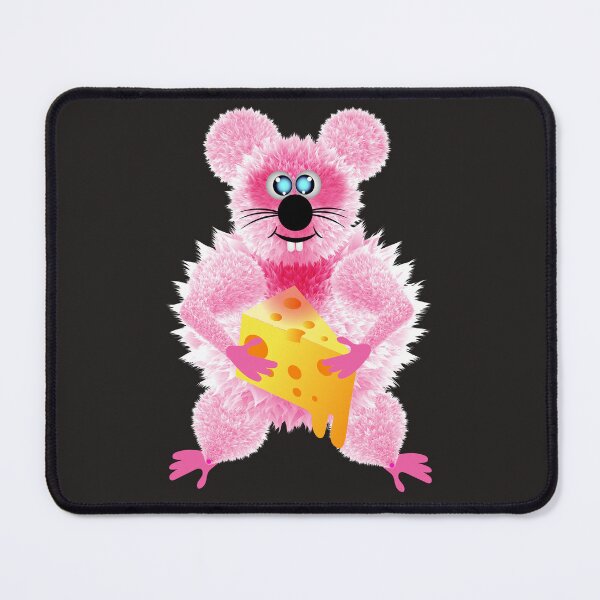 Item preview, A fluffy pink mouse holds a block of cheese in his hand.Vector illustrator. designed and sold by Meily2566.