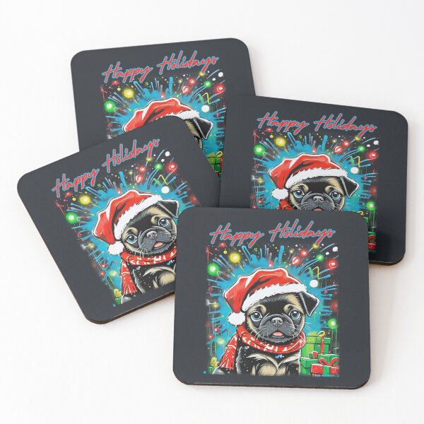 Item preview, Pug HAPPY HOLIDAYS 4 designed and sold by RedBluffTraders.