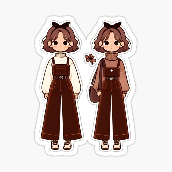 Dark Academia Girl - Brown velvet overalls and collar cotton turtleneck Sticker