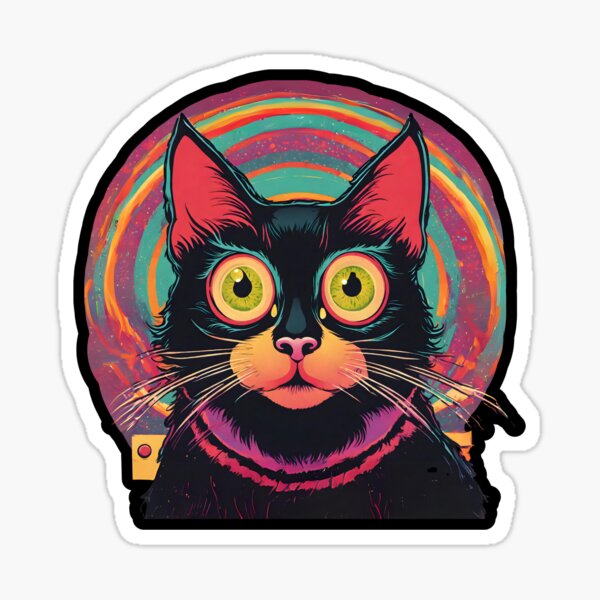 Vista previa del artículo con la obra «Gato negro psicodélico con ojos muy abiertos.», diseñado y vendido por Catophile.