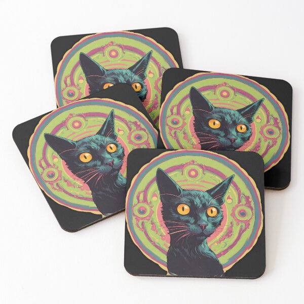 Item preview, Psychedelic Black Cat wide eyes designed and sold by Catophile.