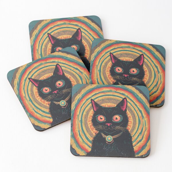 Item preview, Psychedelic Black Cat wide eyes designed and sold by Catophile.