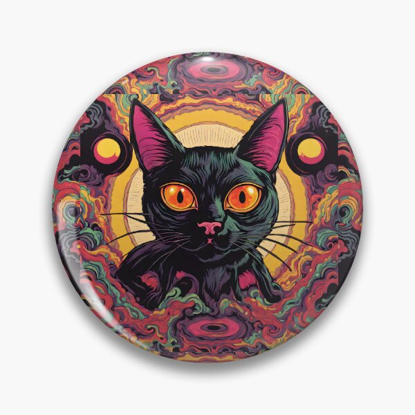 Item preview, Psychedelic Black Cat wide eyes designed and sold by Catophile.