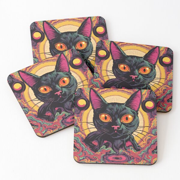 Item preview, Psychedelic Black Cat wide eyes designed and sold by Catophile.