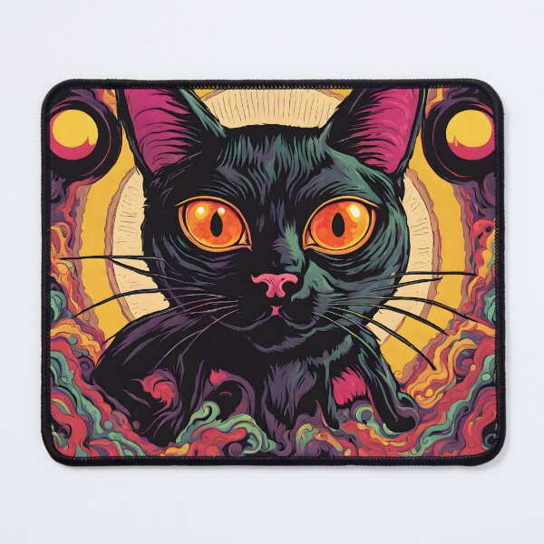 Item preview, Psychedelic Black Cat wide eyes designed and sold by Catophile.