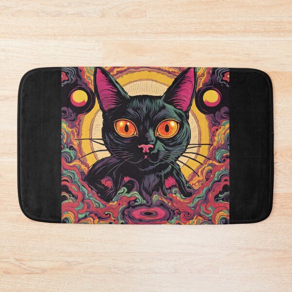 Item preview, Psychedelic Black Cat wide eyes designed and sold by Catophile.