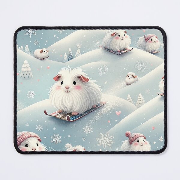 Item preview,  Wild long-haired guinea pig gang sledding in the snow at Christmas designed and sold by Toffy2222.