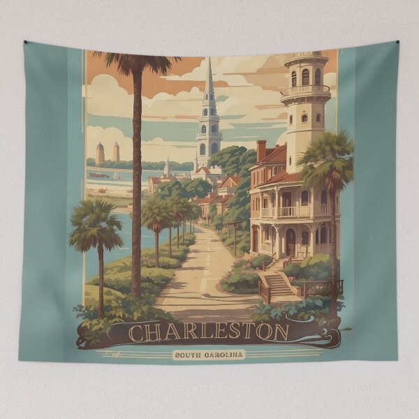 Item preview, Charleston's Southern Elegance: Vintage Poster designed and sold by Ceemko's Vintage Corner.