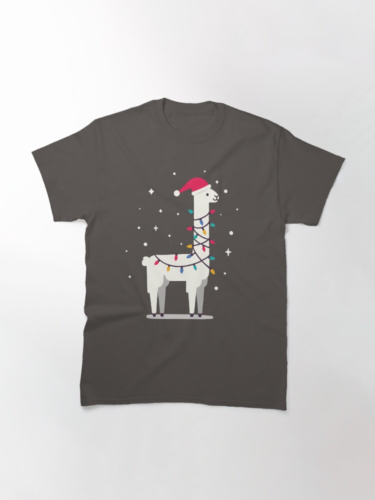 Thumbnail 3 of 7, Classic T-Shirt, Cute Llama Animal with a String of Christmas Lights designed and sold by hidden-design.