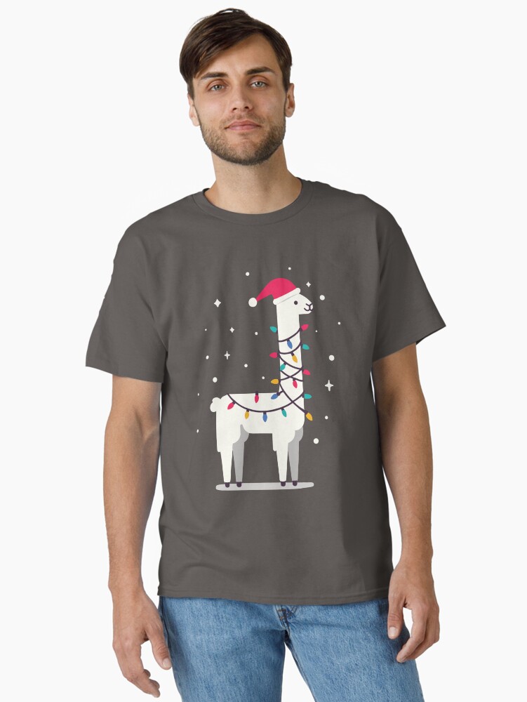 Thumbnail 1 of 7, Classic T-Shirt, Cute Llama Animal with a String of Christmas Lights designed and sold by hidden-design.