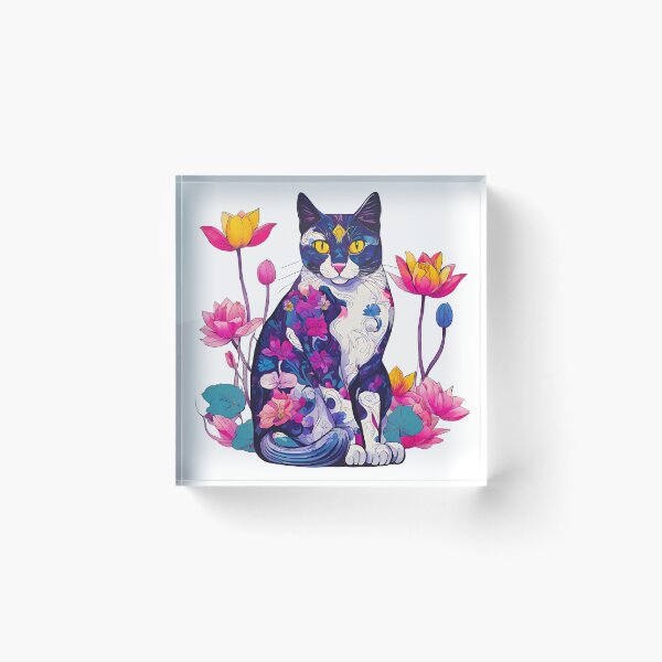Item preview, Lotus Dreams: Cat in Colorful Bloom designed and sold by Tom-Johnson.