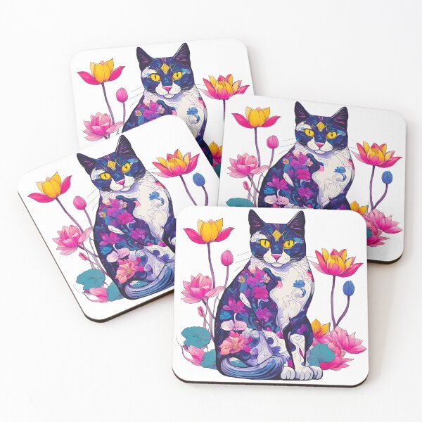 Item preview, Lotus Dreams: Cat in Colorful Bloom designed and sold by Tom-Johnson.