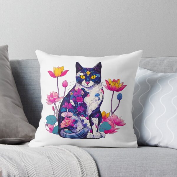 Item preview, Lotus Dreams: Cat in Colorful Bloom designed and sold by Tom-Johnson.