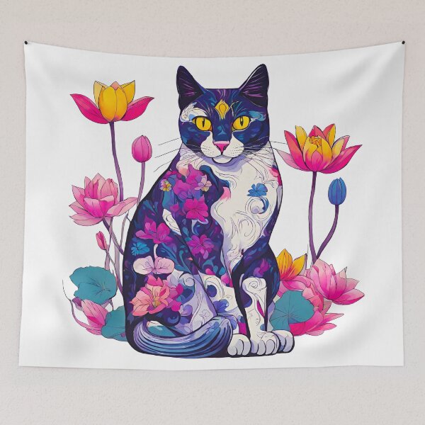Item preview, Lotus Dreams: Cat in Colorful Bloom designed and sold by Tom-Johnson.