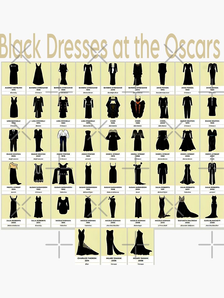 Black Dresses at the Oscars Infographic" Sticker for Sale by CMooreWorx |  Redbubble