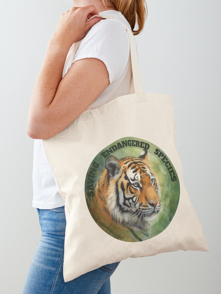 Thumbnail 1 of 5, Tote Bag, Saving Endangered Species: Sumatran Tiger designed and sold by S-Endangered-S.