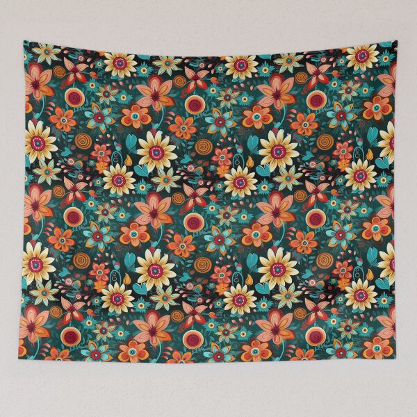 Item preview, Orange and Teal Flower Garden designed and sold by Driftwood Spirits.