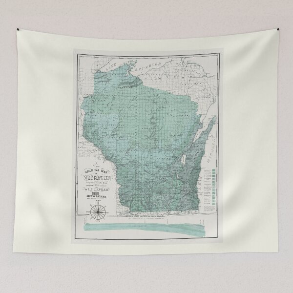 Item preview, Wisconsin State Map 1869 Green designed and sold by Jean Plout.