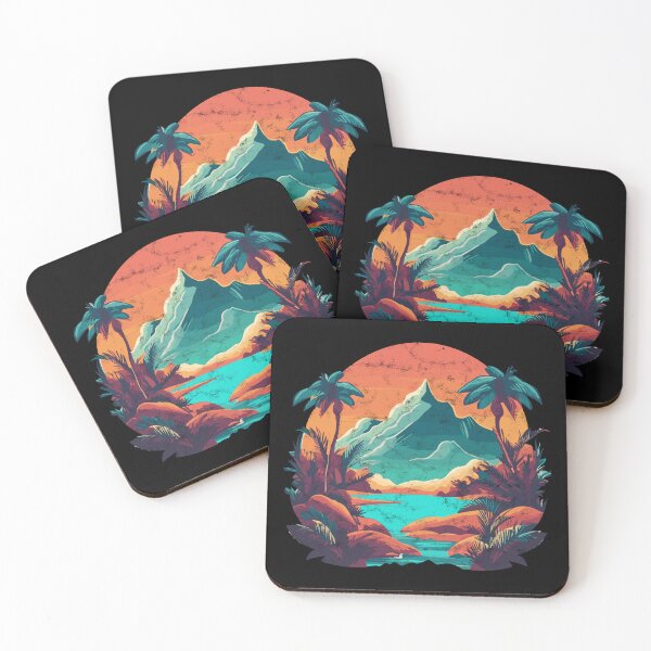 Item preview, Retro Vintage Sunset Palm Tree Tropical Beach Island designed and sold by wingstar.