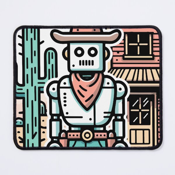 Item preview, Colorful Robot Outlaw in Desert Landscape designed and sold by OniumEth.