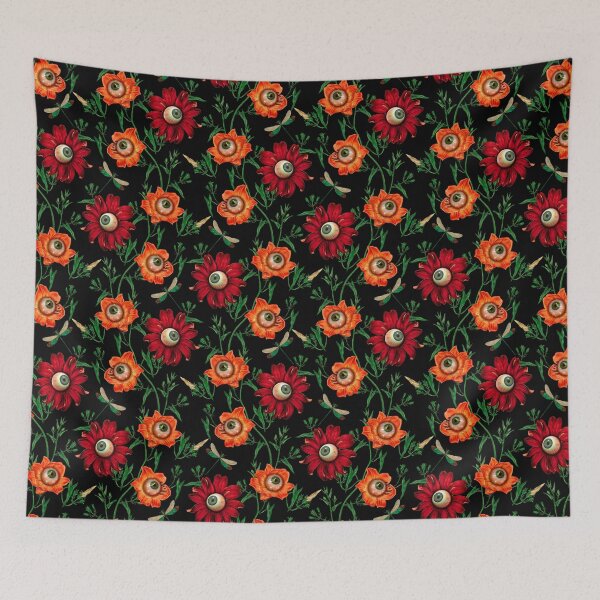 Item preview, Haunted flowers ,Haunted ,midnight garden ,Ghost ,dragonfly , black ,eyes ,flowers ,botanical ,autumn ,dark ,Halloween, spooky ,happy Halloween, scary ,forest designed and sold by letsgow8th.