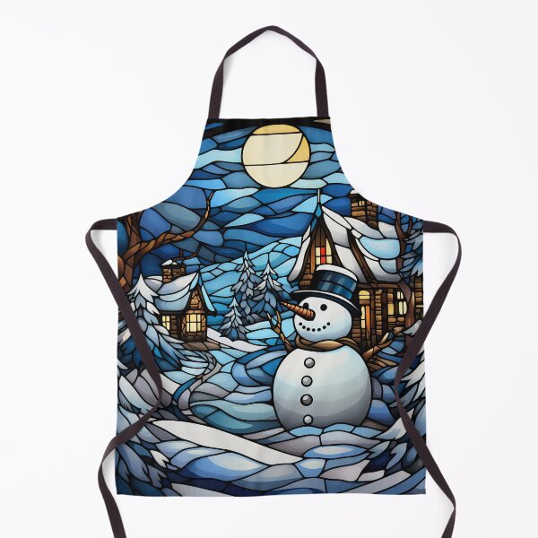Item preview, Winter wonderland blue stained glass snowman Christmas scene designed and sold by Inktown.