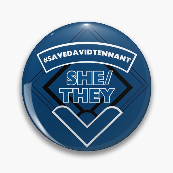 Blue she/they pronoun badge Pin