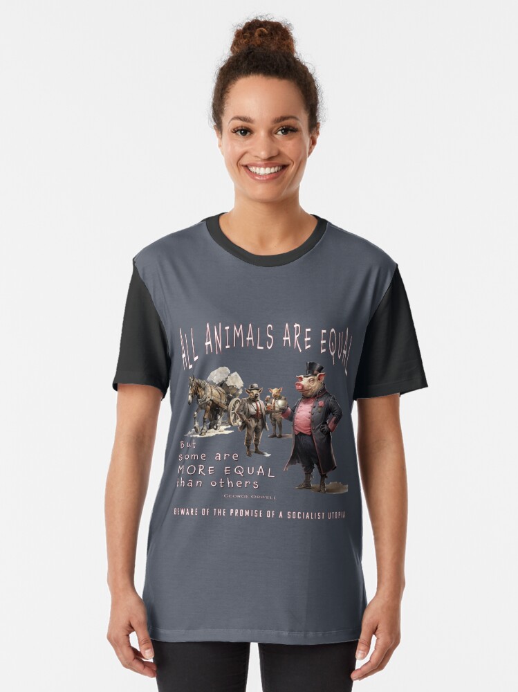 Thumbnail 2 of 5, Graphic T-Shirt, All Animals are Equal: Napoleon and Boxer designed and sold by omahacheeks.