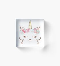 Bloque acrílico vintage Kawaii unicat, kitty kat, unicornio, corona de flores, lindo gato, fiesta de gato, regalo de unicat, lindo unicornio, fiesta de unicornio, unicorncat, mujer