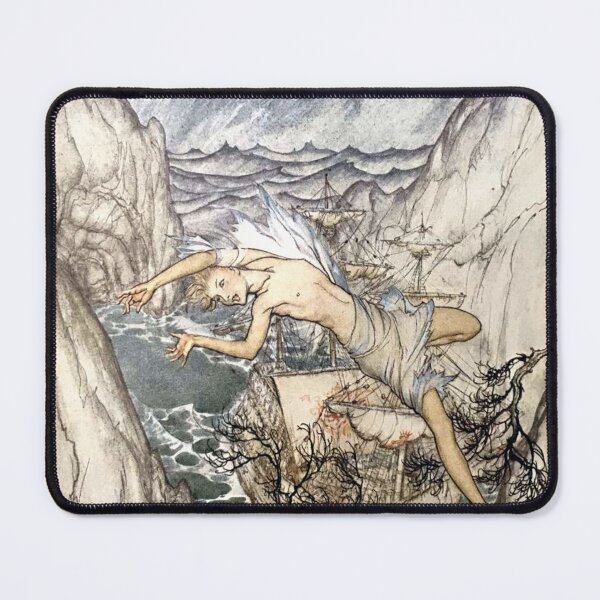 Item preview, Ariel and the King's Ship in Harbor - The Tempest, Arthur Rackham designed and sold by forgottenbeauty.