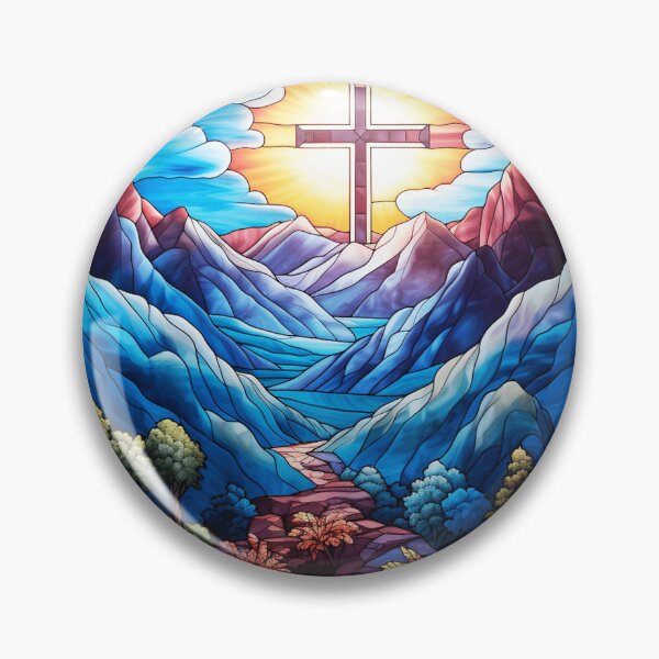 Item preview, Cross with mountains stained glass designed and sold by Seelenretter.