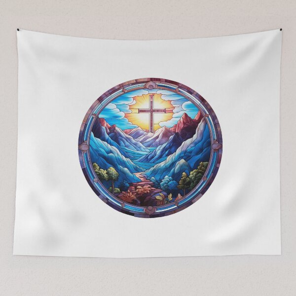 Item preview, Cross with mountains stained glass designed and sold by Seelenretter.