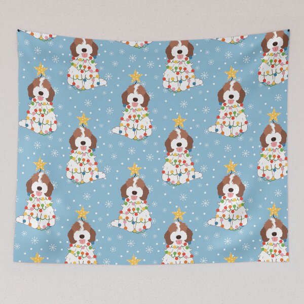 Item preview, Brown White Cockapoo Cavapoo Christmas Tree  designed and sold by Lulupainting.