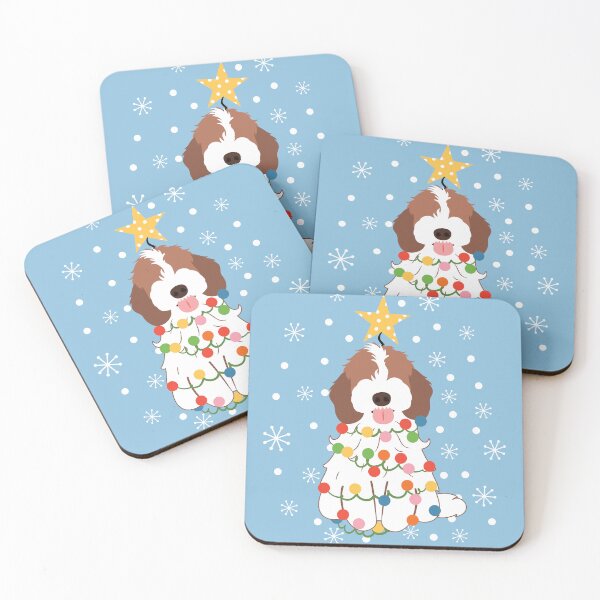 Item preview, Brown White Cockapoo Cavapoo Christmas Tree  designed and sold by Lulupainting.