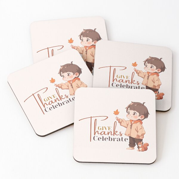 Item preview, Give, Thanks, Celebrate | Cute Boy with a Leaf and a Squirrel designed and sold by Kimochi-Shop.