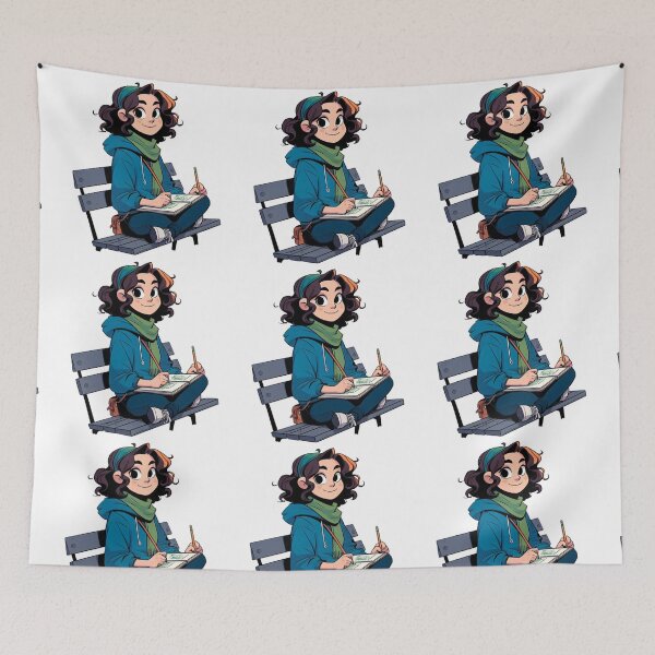 Item preview, Girl sitting on a bench Hooky Style #1 designed and sold by AIrtisticPrints.
