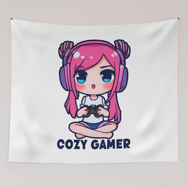 Item preview, Cozy Gamer, White, Cool Kawaii Design, Geek, Video Games, Gamer Girl designed and sold by Porcupine Tees ⭐⭐⭐⭐⭐.