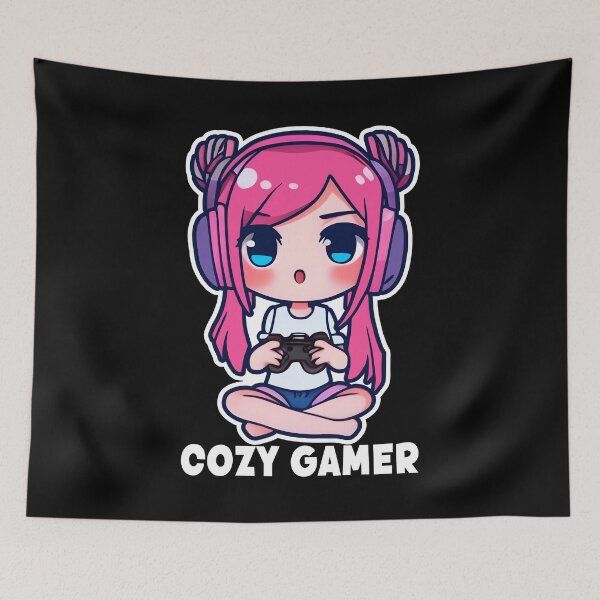 Item preview, Cozy Gamer, Black, Cool Kawaii Design, Geek, Video Games, Gamer Girl designed and sold by Porcupine Tees ⭐⭐⭐⭐⭐.