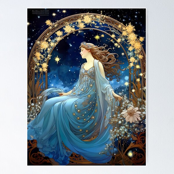 Item preview, Starlight Night, Alphonse Mucha style, Belle Époque designed and sold by CatCoconut-Art.