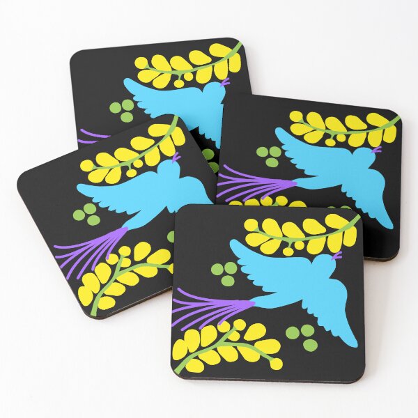 Item preview, Talavera bird 11, cyan on black, beautiful flying blue bird, long tail designed and sold by elizdesign.