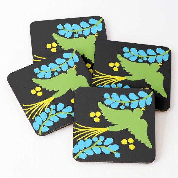 Item preview, Talavera bird 12, green on black, Bright Dark Vibrant Colorful designed and sold by elizdesign.